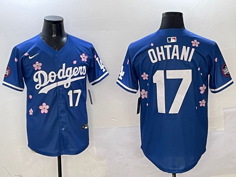 Men Los Angeles Dodgers 17 Ohtani Blue Sakura Edition 2025 Nike MLB Jersey style 2